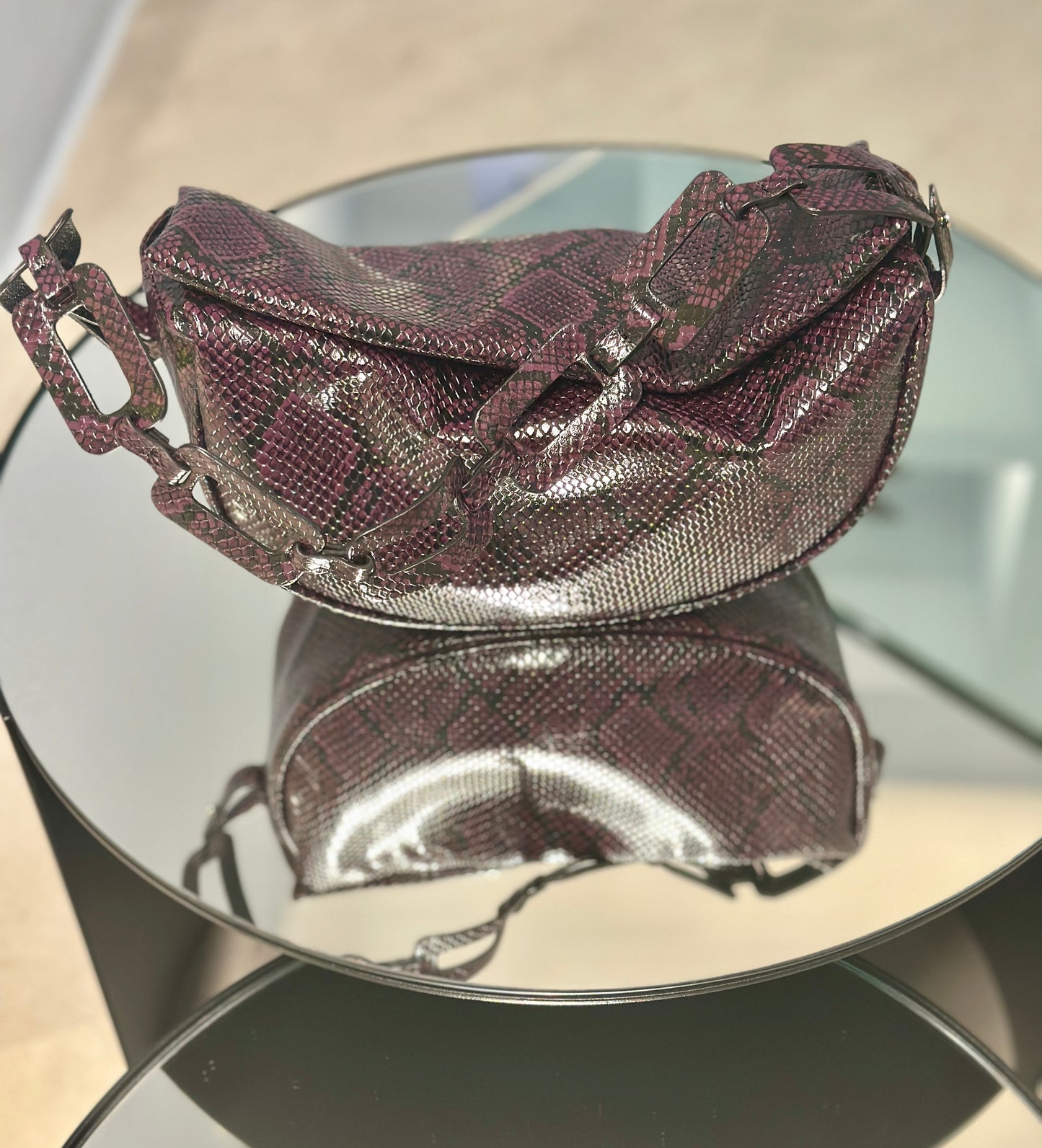 Mimi Moon bag correa Ovalos - tessitura- uva