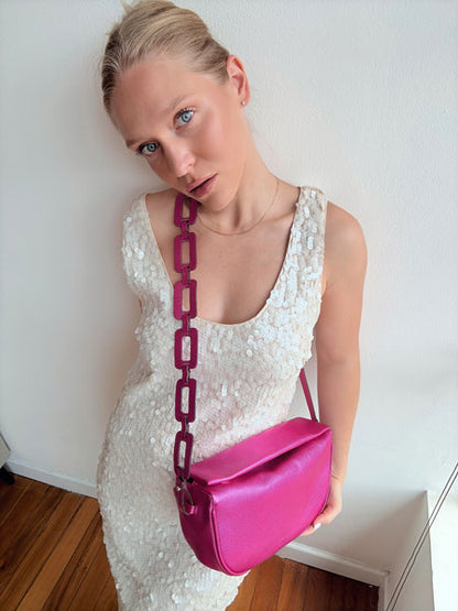 Mimi Moon bag correa Ovalos Fucsia metalizado
