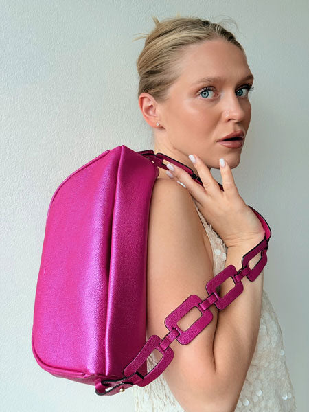 Mimi Moon bag correa Ovalos Fucsia metalizado
