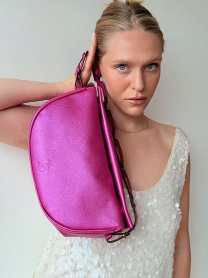 Mimi Moon bag correa Ovalos Fucsia metalizado
