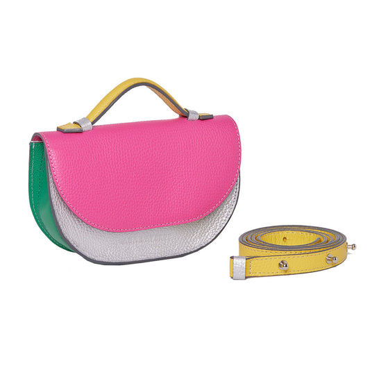 Moon belt bag- Combinada Plata, fucsia, verde y amarillo