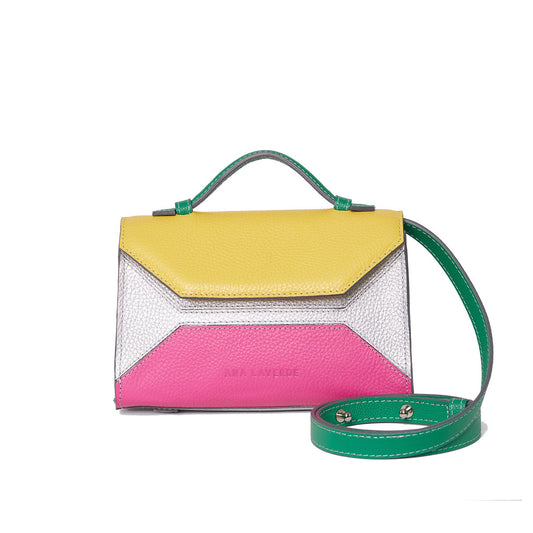 Sofi Minibag Combinada Plata, fucsia, verde y amarillo